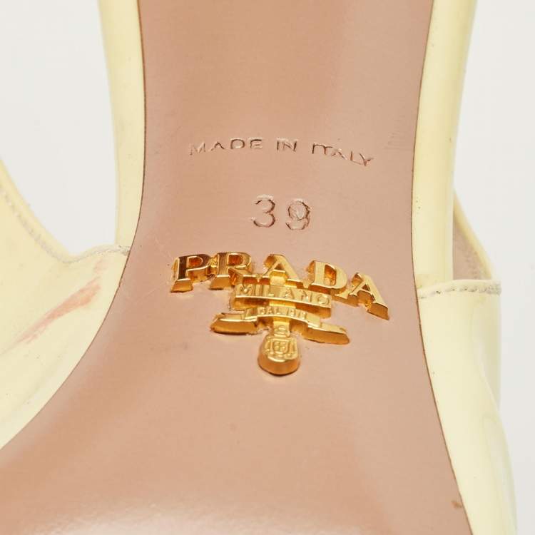 Pre Owned Prada Yellow Patent LeatherRound Toe Slingback Pumps Size 39