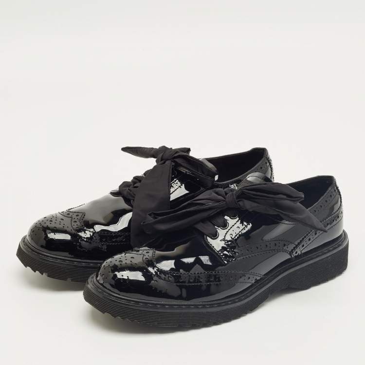 Pre Owned Prada Black Patent Leather Lace Up Brogue Sneakers Size 39