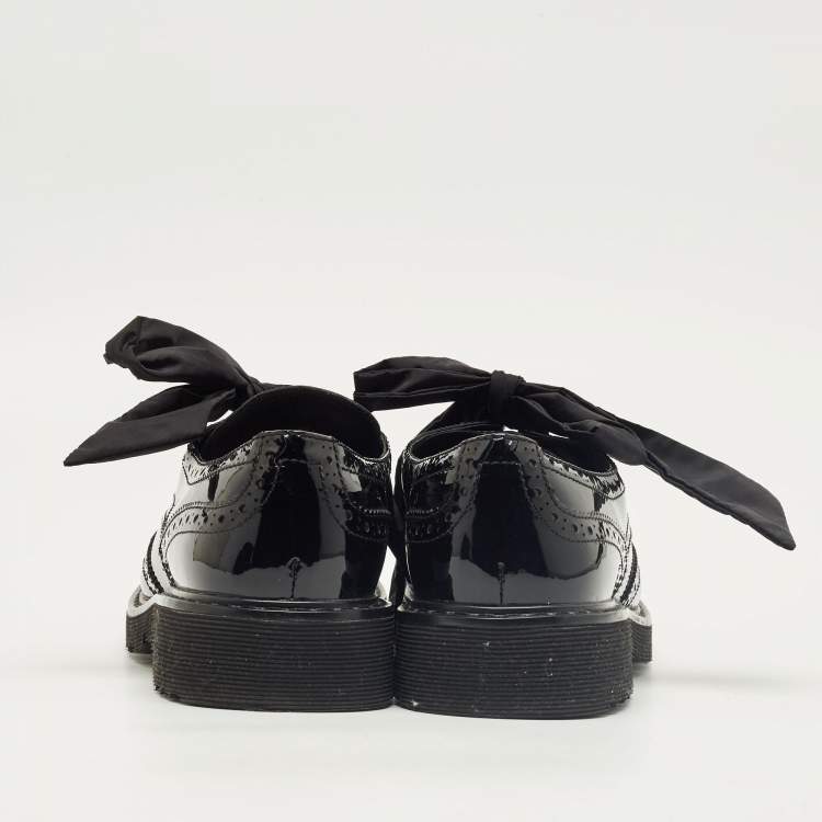 Pre Owned Prada Black Patent Leather Lace Up Brogue Sneakers Size 39