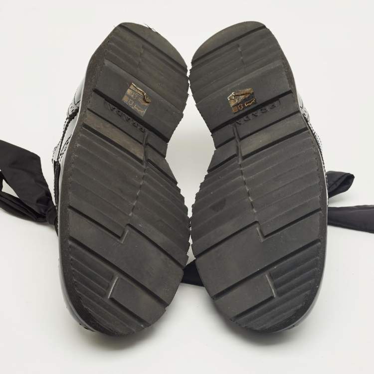 Pre Owned Prada Black Patent Leather Lace Up Brogue Sneakers Size 39