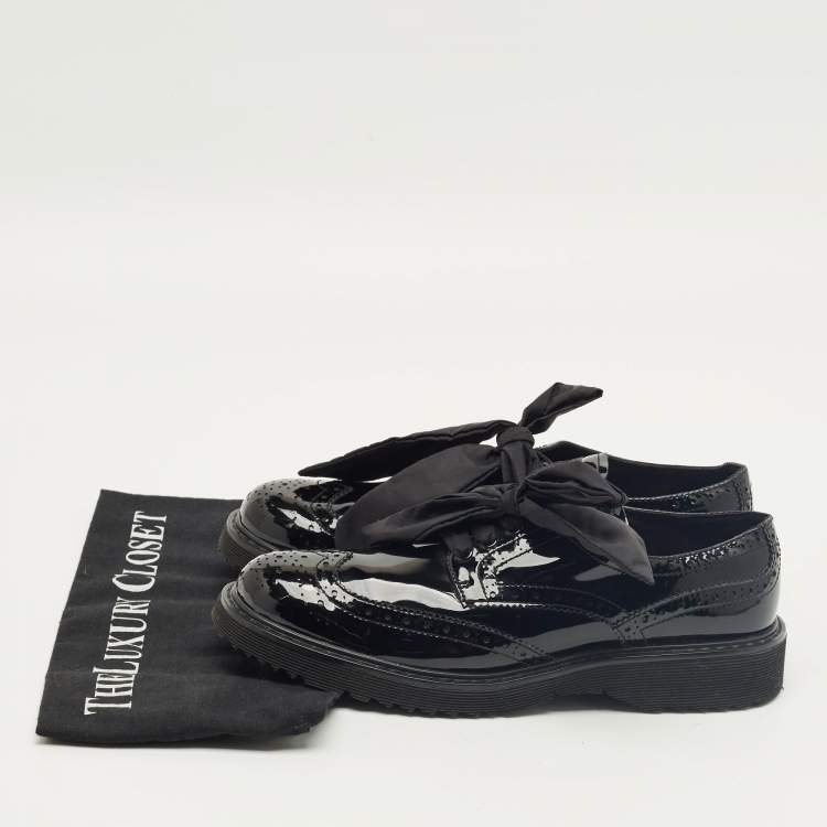 Pre Owned Prada Black Patent Leather Lace Up Brogue Sneakers Size 39