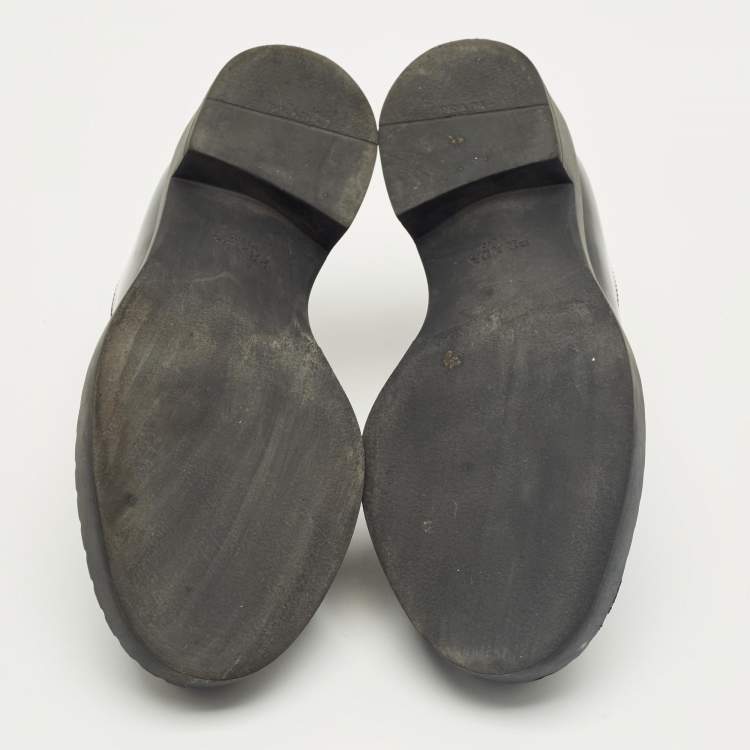 Pre Owned Prada Black Brushed Leather Slip On Loafers Size 35.5