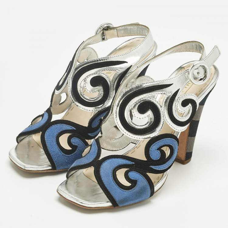 Pre Owned Prada Multicolor Suede and Leather Cut Out Slingback Sandals Size 39