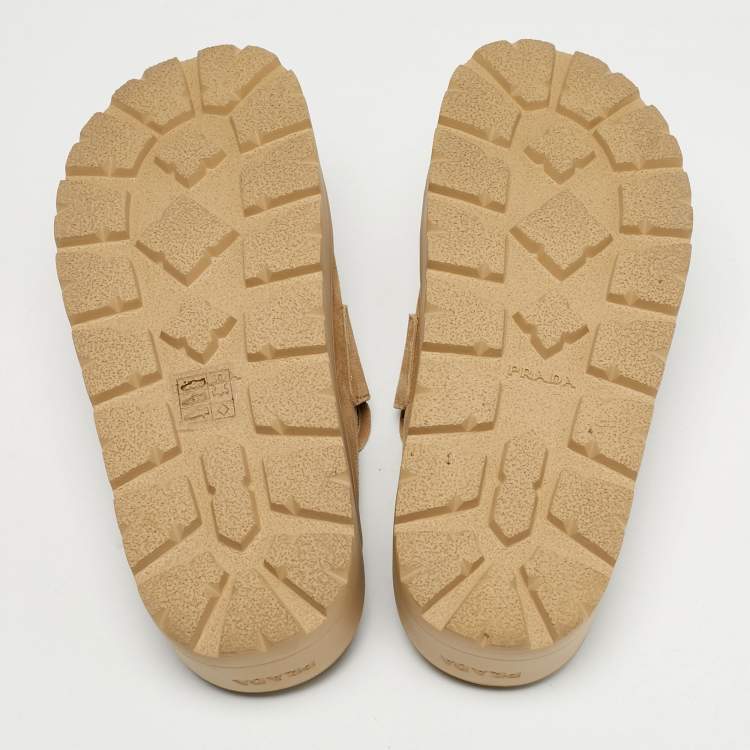 Pre Owned Prada Beige Suede San Tropez Mules Size 38.5