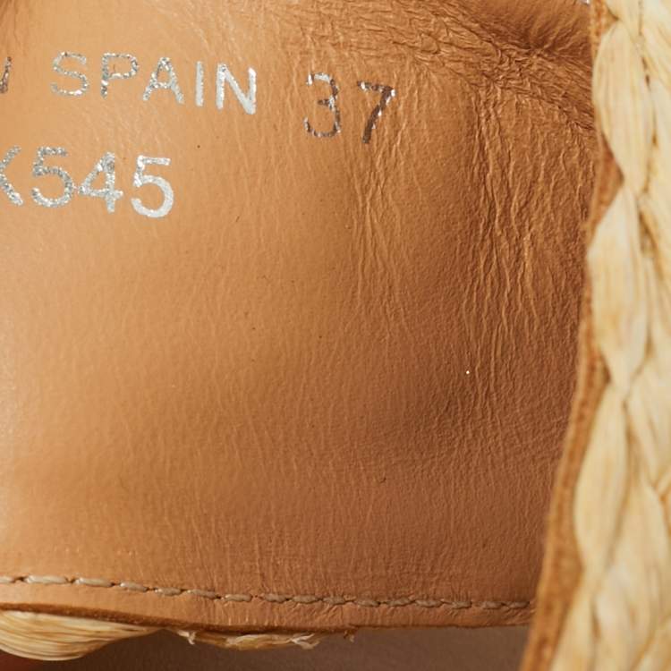 Pre Owned Prada Beige Raffia Crystal Embellished Flat Slides Size 37