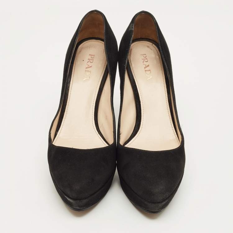 Pre Owned Prada Black Suede Platform Pumps Size 38.5
