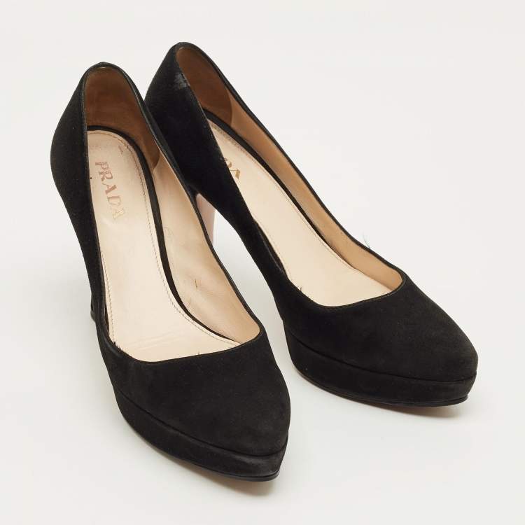 Pre Owned Prada Black Suede Platform Pumps Size 38.5