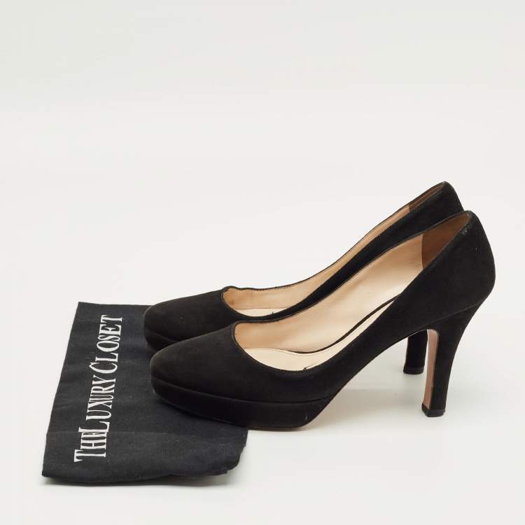 Pre Owned Prada Black Suede Platform Pumps Size 38.5