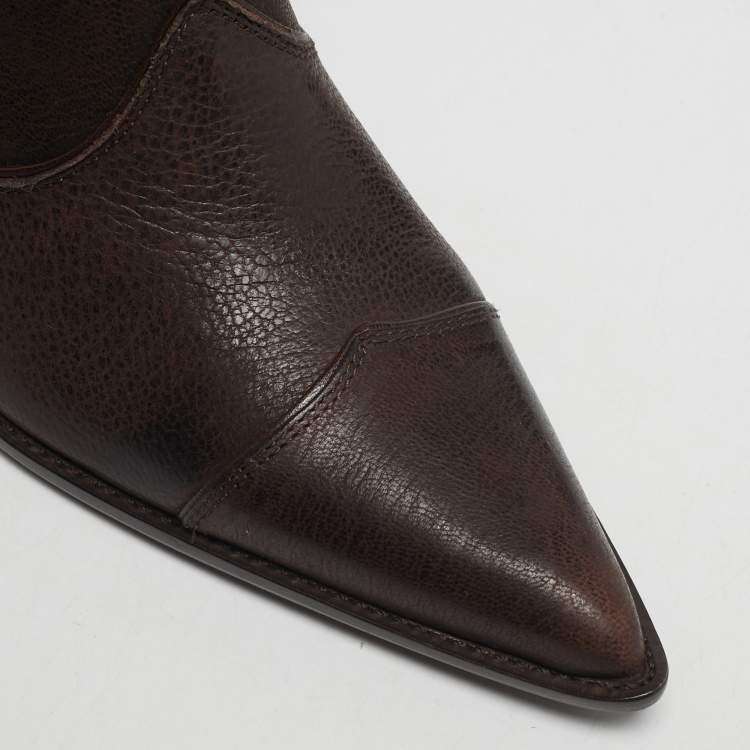 Pre Owned Prada Dark Brown Leather Knee Length Boots Size 38