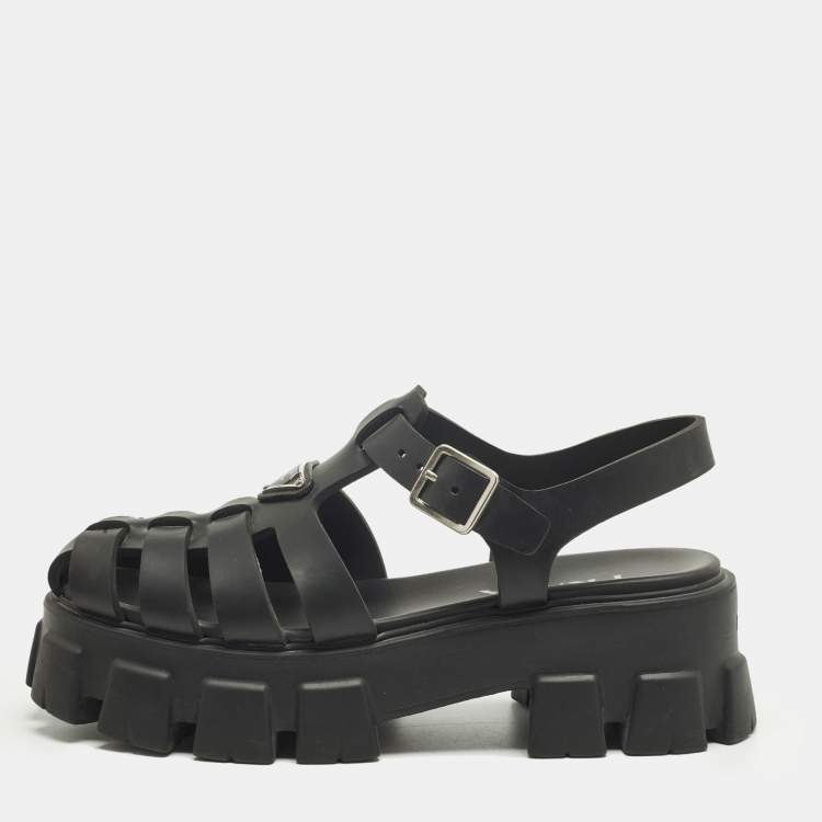 Pre Owned Prada Monolith Size 41 Black Rubber Platform Sandals