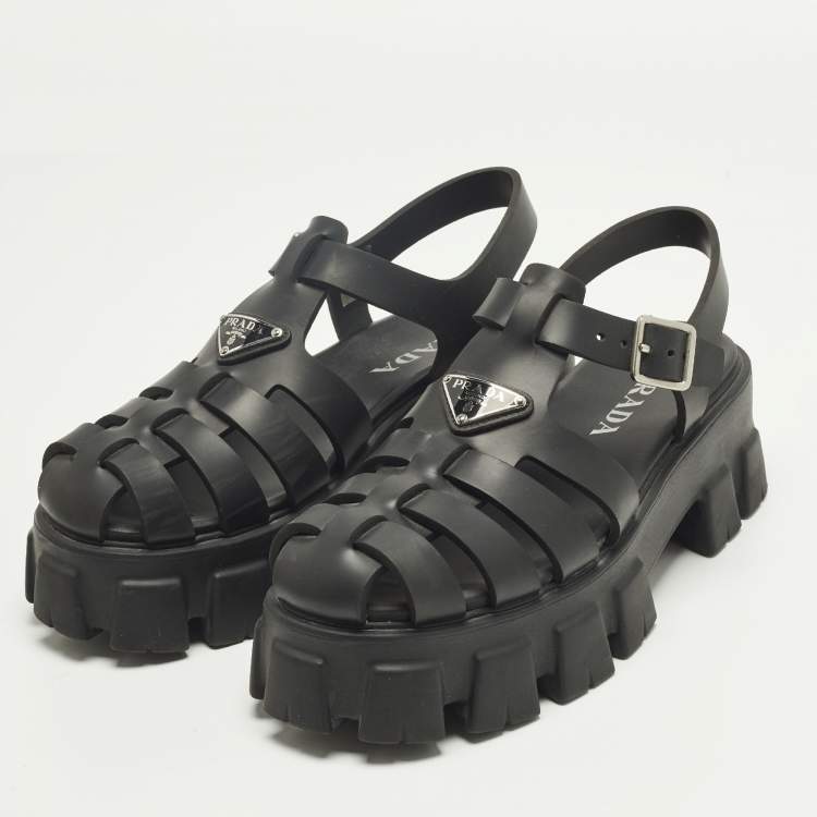 Pre Owned Prada Monolith Size 41 Black Rubber Platform Sandals