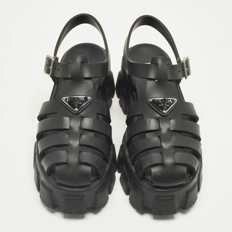 Pre Owned Prada Monolith Size 41 Black Rubber Platform Sandals