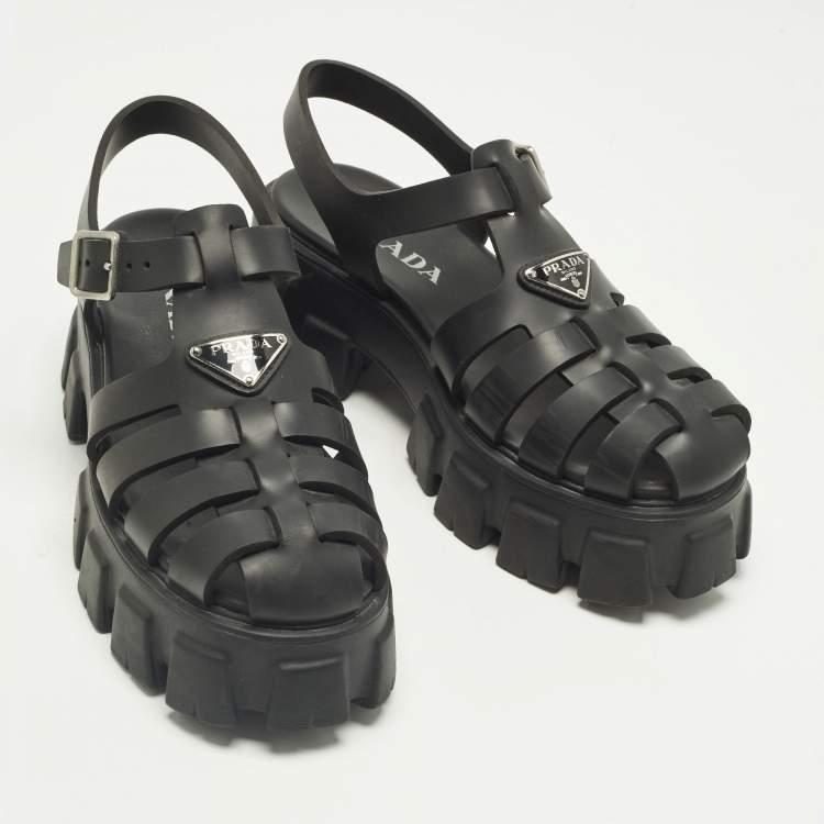 Pre Owned Prada Monolith Size 41 Black Rubber Platform Sandals