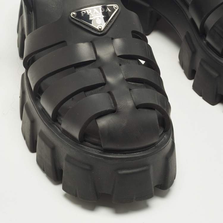Pre Owned Prada Monolith Size 41 Black Rubber Platform Sandals