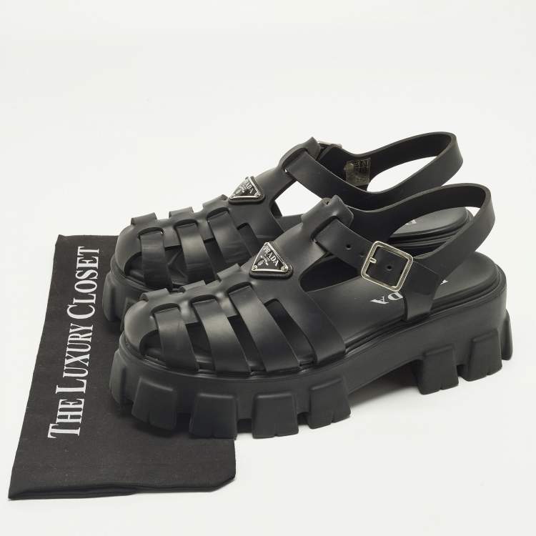 Pre Owned Prada Monolith Size 41 Black Rubber Platform Sandals