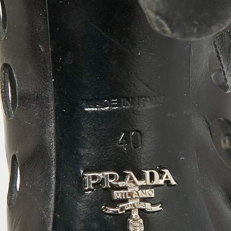 Pre Owned Prada  Black Perforated Leather Pointed Toe Pumps Size 40