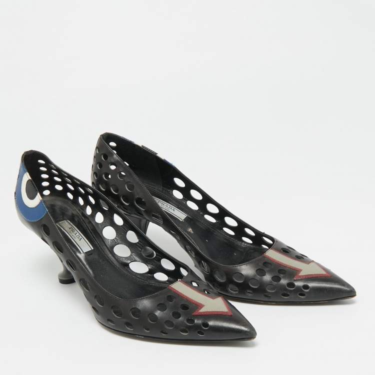 Pre Owned Prada  Black Perforated Leather Pointed Toe Pumps Size 40