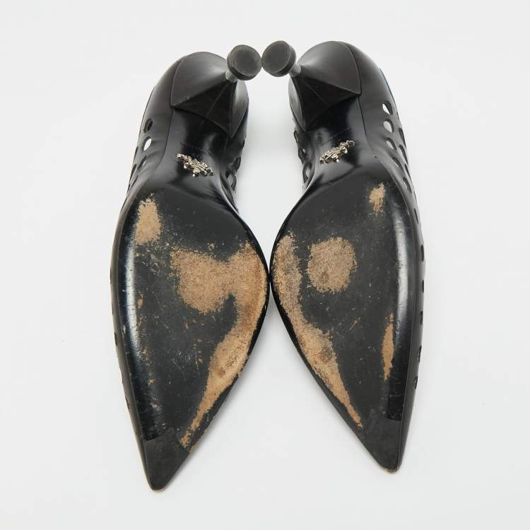 Pre Owned Prada  Black Perforated Leather Pointed Toe Pumps Size 40