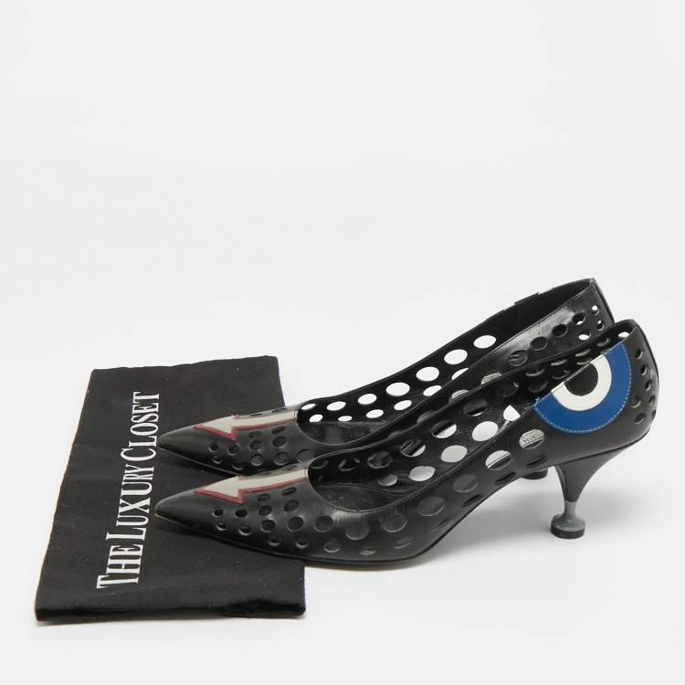 Pre Owned Prada  Black Perforated Leather Pointed Toe Pumps Size 40