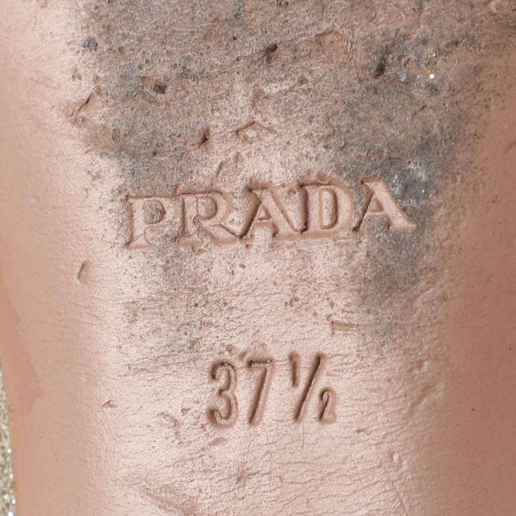 Pre Owned Prada Size 37.5 Gold Glitter Smoking Slippers