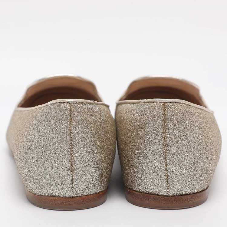 Pre Owned Prada Size 37.5 Gold Glitter Smoking Slippers