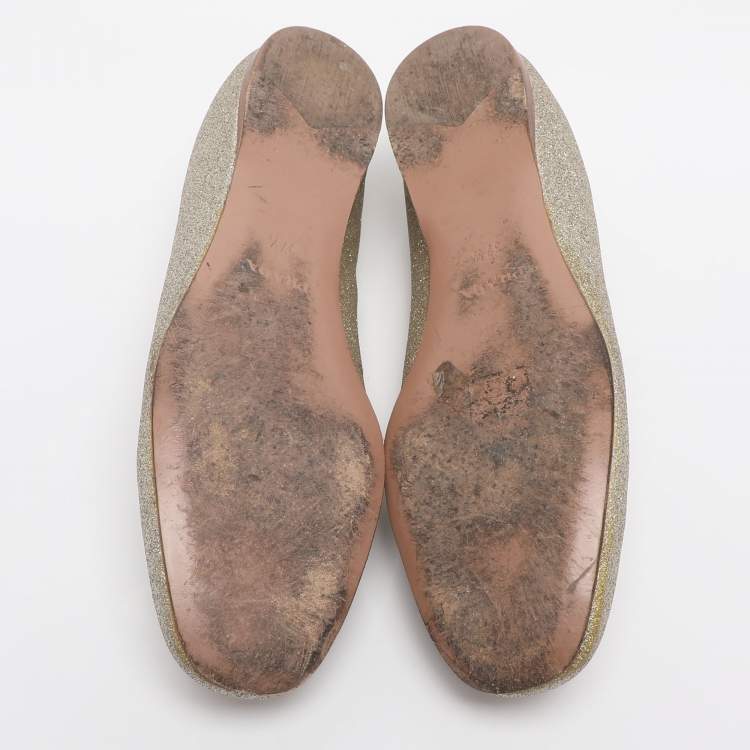Pre Owned Prada Size 37.5 Gold Glitter Smoking Slippers