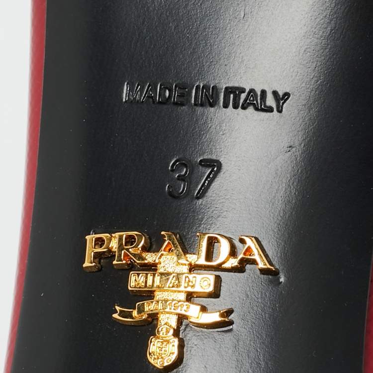 Pre Owned Prada Triangle Logo Size 37 Red Patent Leather Slide Sandals