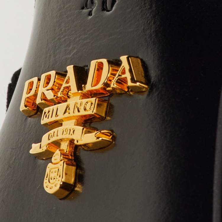 Pre Owned Prada Size 40 Black Velvet Cross Strap Platform Crystal Block Heel Sandals