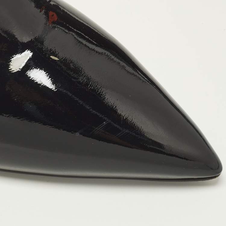 Pre Owned Prada Size 39 Black/Orange Neoprene and Patent Leather Pointed Ankle Length Boots