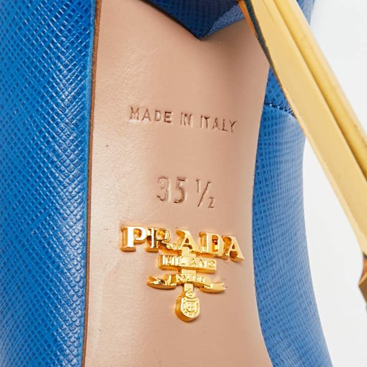 Pre Owned Prada Size 35.5 Blue Saffiano Leather Pointed Toe Pumps