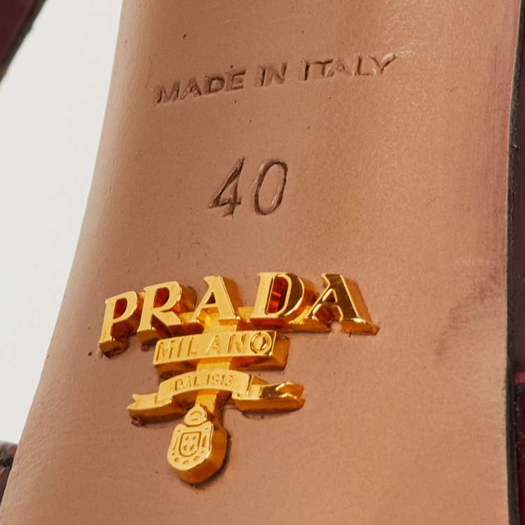 Pre Owned Prada Size 40 Burgundy Patent Leather Platform Ankle Strap Sandals