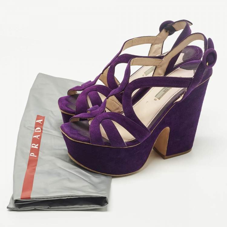 Pre Owned Prada Size 38.5 Purple Suede Strappy Platform Sandals