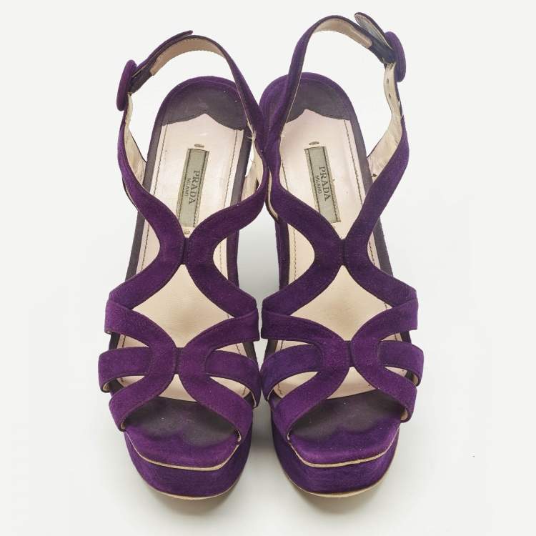 Pre Owned Prada Size 38.5 Purple Suede Strappy Platform Sandals