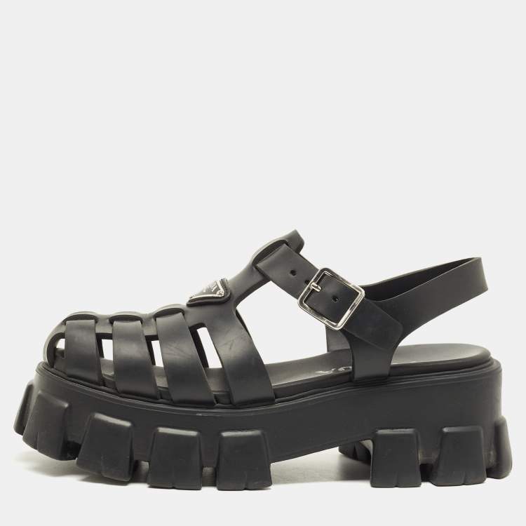 Pre Owned Prada Monolith Size 38 Black Rubber Platform Sandals