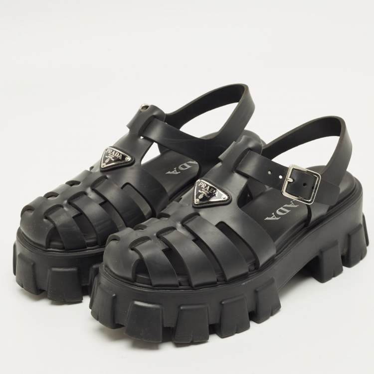 Pre Owned Prada Monolith Size 38 Black Rubber Platform Sandals