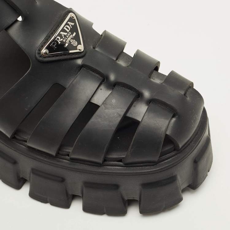 Pre Owned Prada Monolith Size 38 Black Rubber Platform Sandals