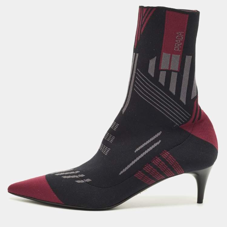 Pre Owned Prada Size 39 Black/Purple Knit Fabric Sock  Boots
