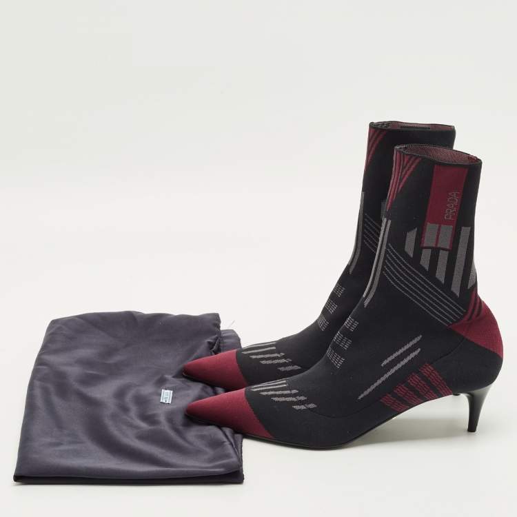 Pre Owned Prada Size 39 Black/Purple Knit Fabric Sock  Boots
