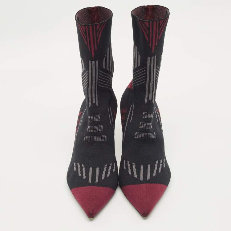 Pre Owned Prada Size 39 Black/Purple Knit Fabric Sock  Boots