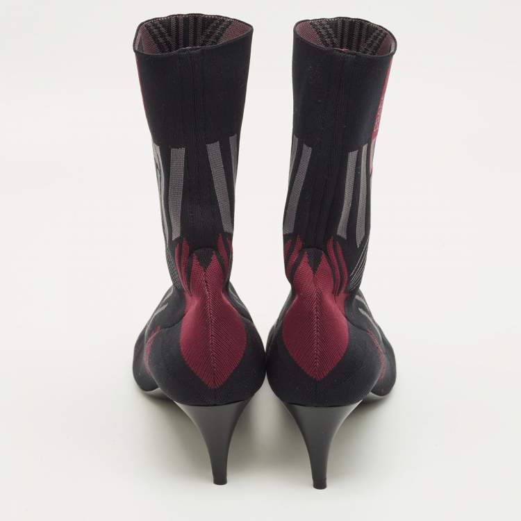 Pre Owned Prada Size 39 Black/Purple Knit Fabric Sock  Boots