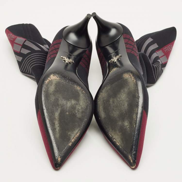 Pre Owned Prada Size 39 Black/Purple Knit Fabric Sock  Boots