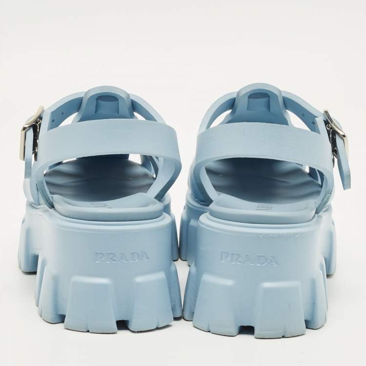 Pre Owned Prada Monolith Size 38 Light Blue Rubber Platform Sandals