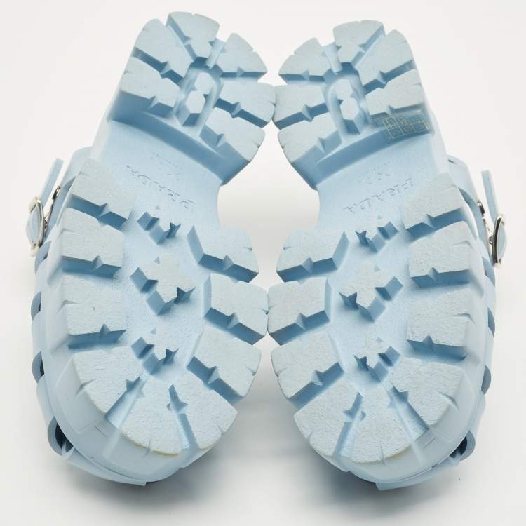 Pre Owned Prada Monolith Size 38 Light Blue Rubber Platform Sandals