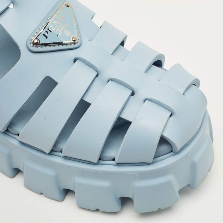 Pre Owned Prada Monolith Size 38 Light Blue Rubber Platform Sandals
