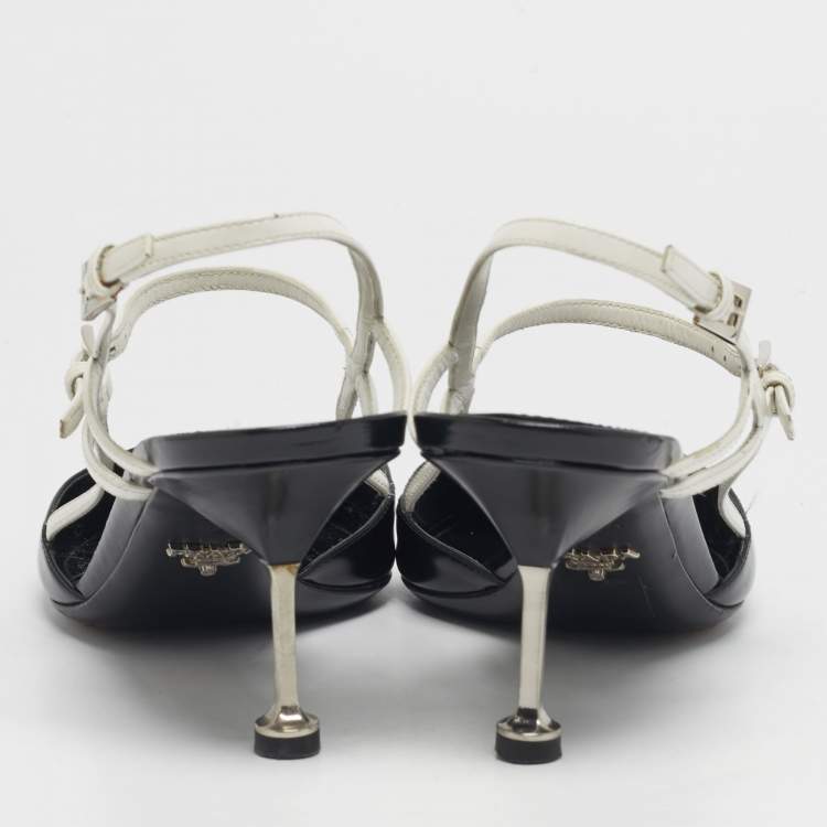 مملوكة مسبقًا Prada Size 41 Tricolor Leather and Metal Cap Toe Slingback Pumps