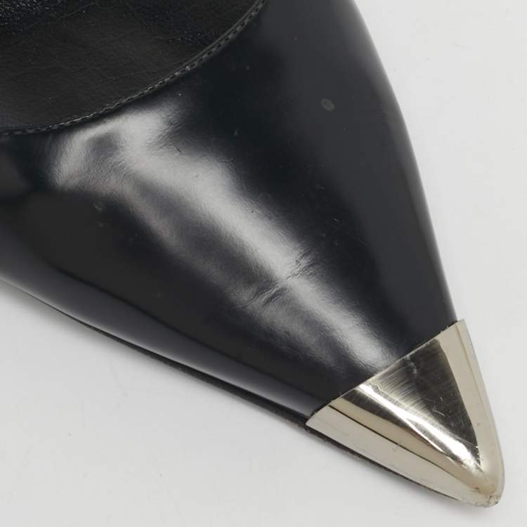 مملوكة مسبقًا Prada Size 41 Tricolor Leather and Metal Cap Toe Slingback Pumps