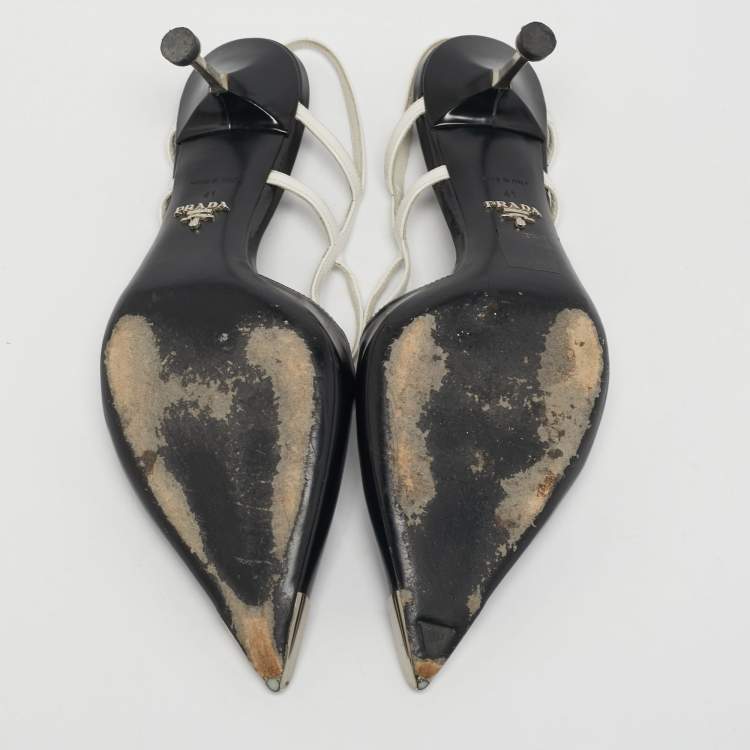 مملوكة مسبقًا Prada Size 41 Tricolor Leather and Metal Cap Toe Slingback Pumps