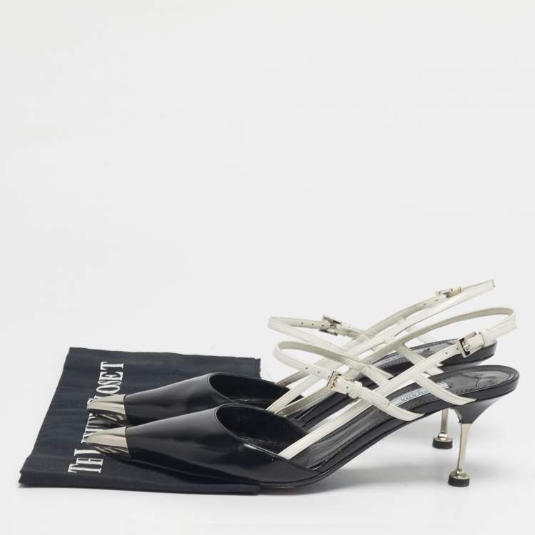 مملوكة مسبقًا Prada Size 41 Tricolor Leather and Metal Cap Toe Slingback Pumps