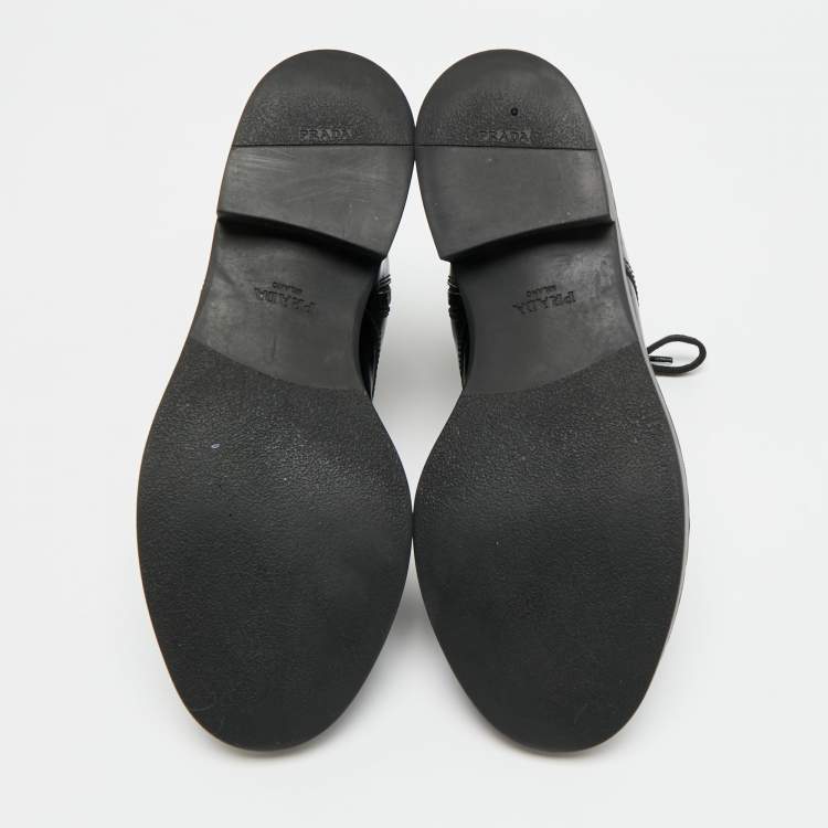 Pre Owned Prada Size 37.5 Black Leather Combat Boots