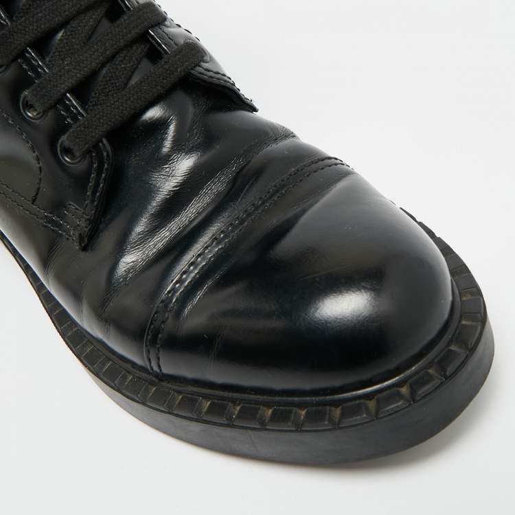 Pre Owned Prada Size 37.5 Black Leather Combat Boots